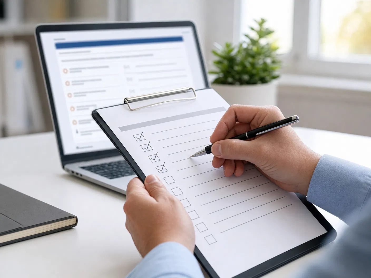 Profissional revisando documentos de conformidade