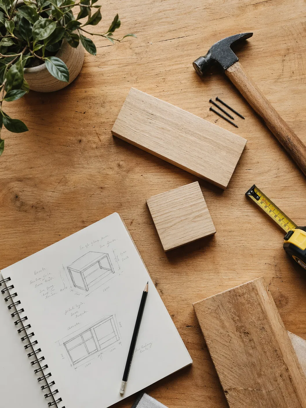 DIY tools and materials on workbench