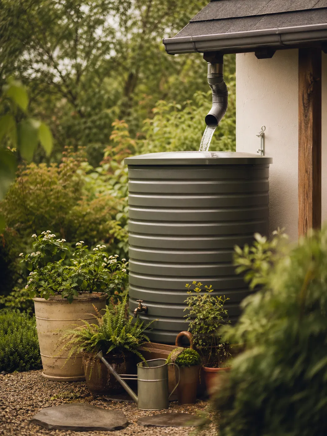 Rainwater collection system in garden