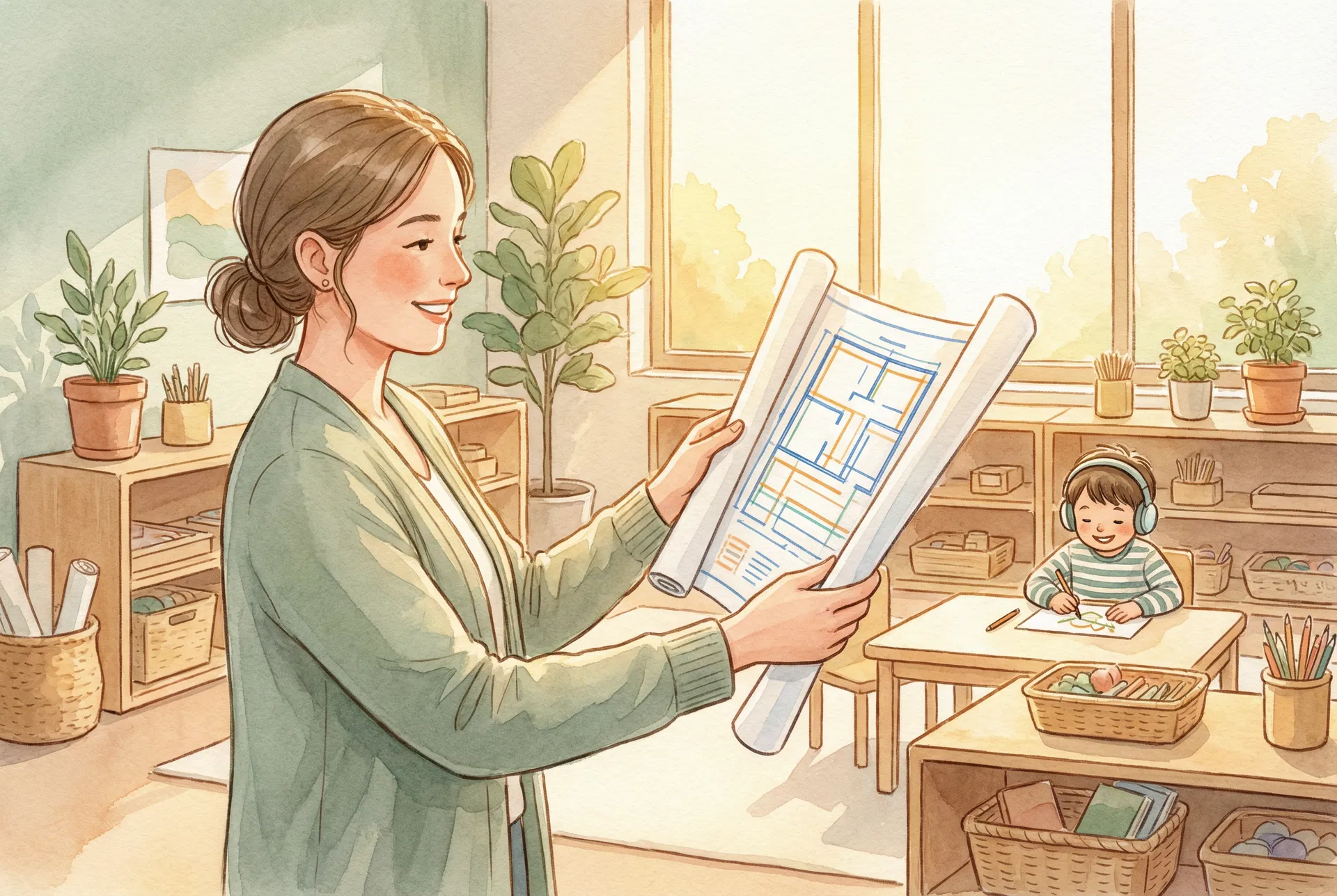 Confident teacher holding a clear visual blueprint