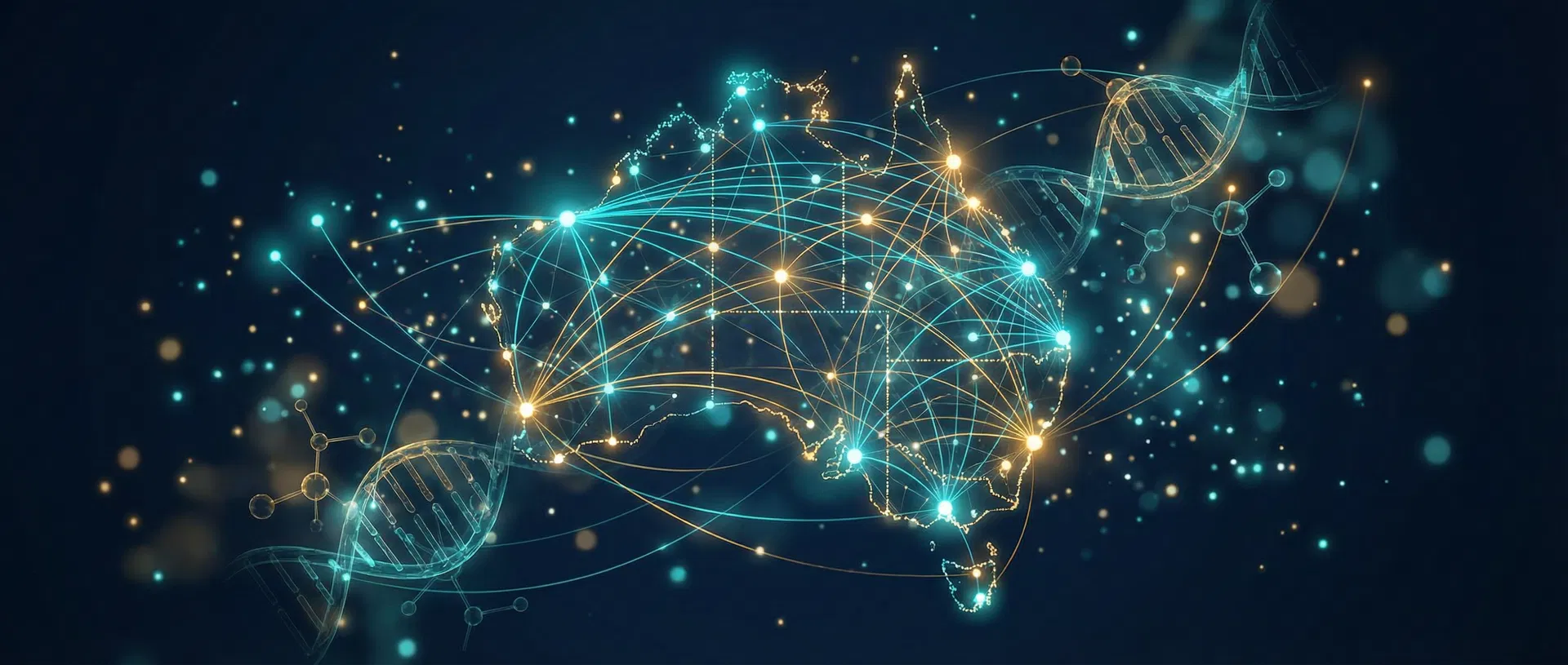 Abstract data visualization representing Australian clinical trial research networks