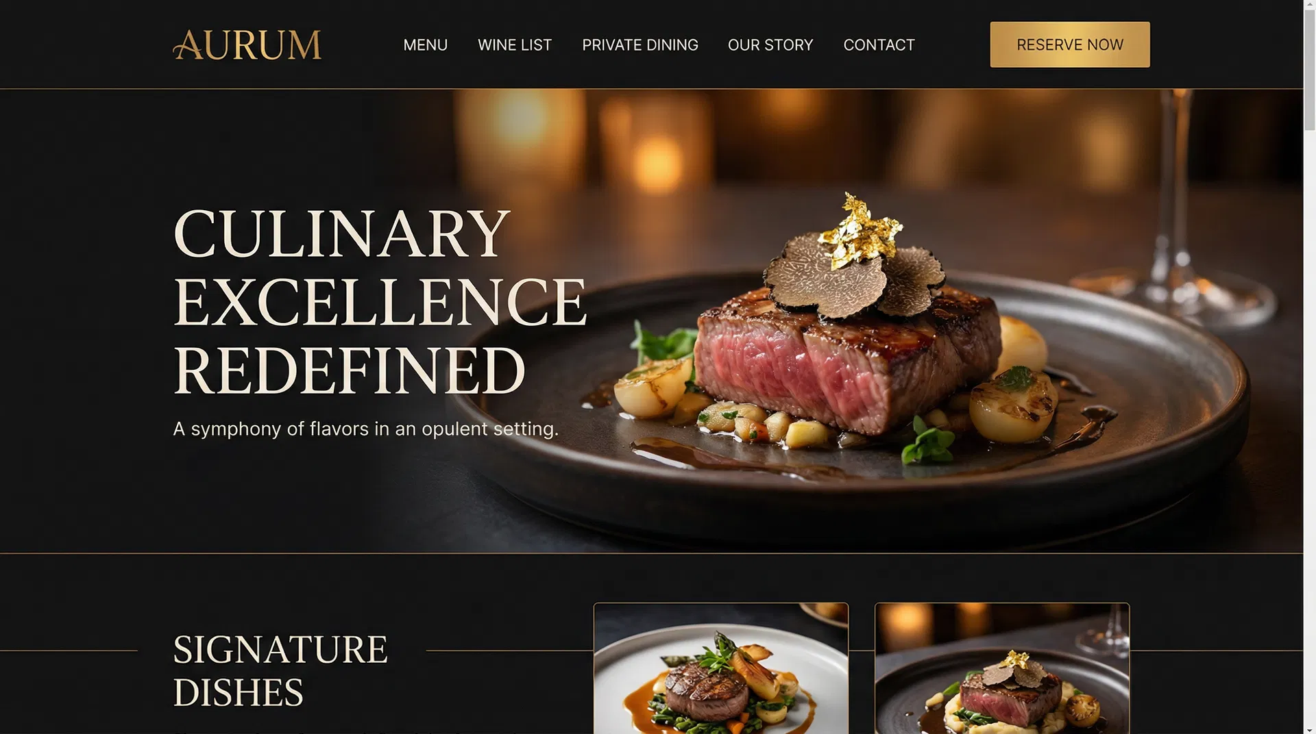 WebCronix Referenzprojekt: L'Oréal Gourmet – Elegant restaurant website with reservation system and gold accents