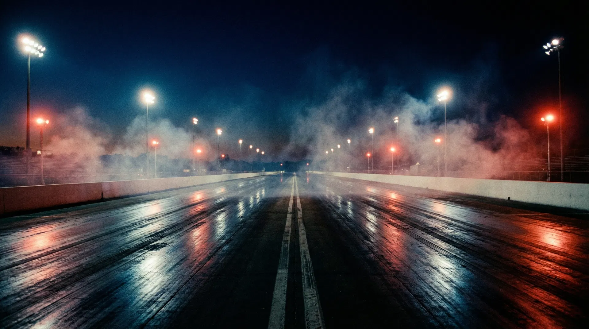 Drag racing strip at night