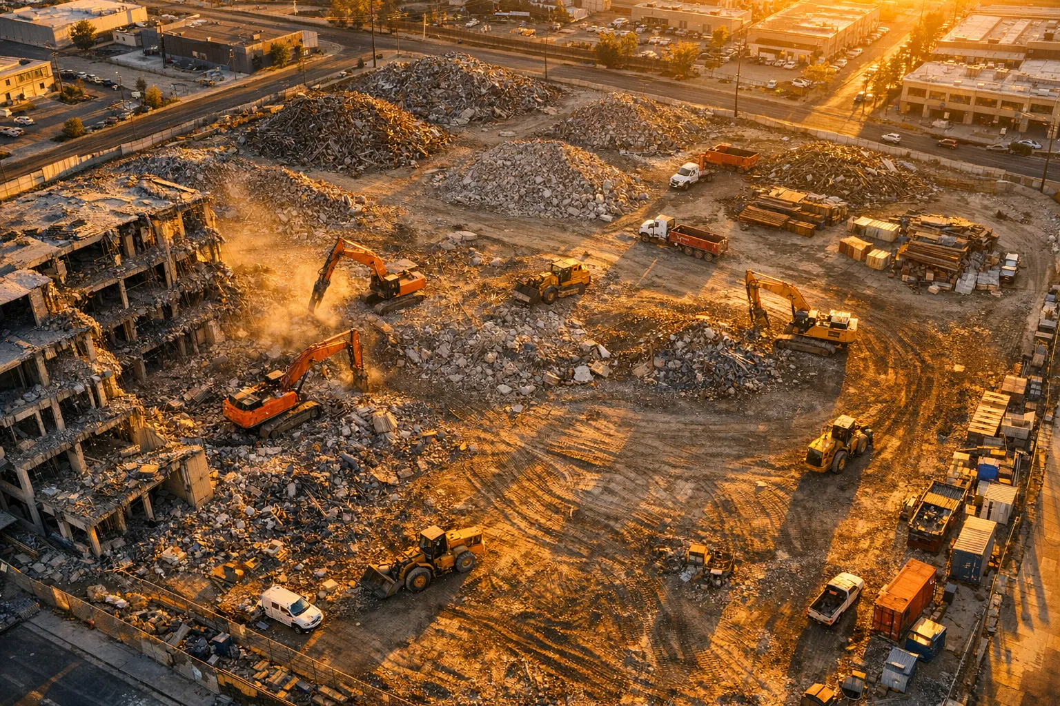 Aerial view of demolition site