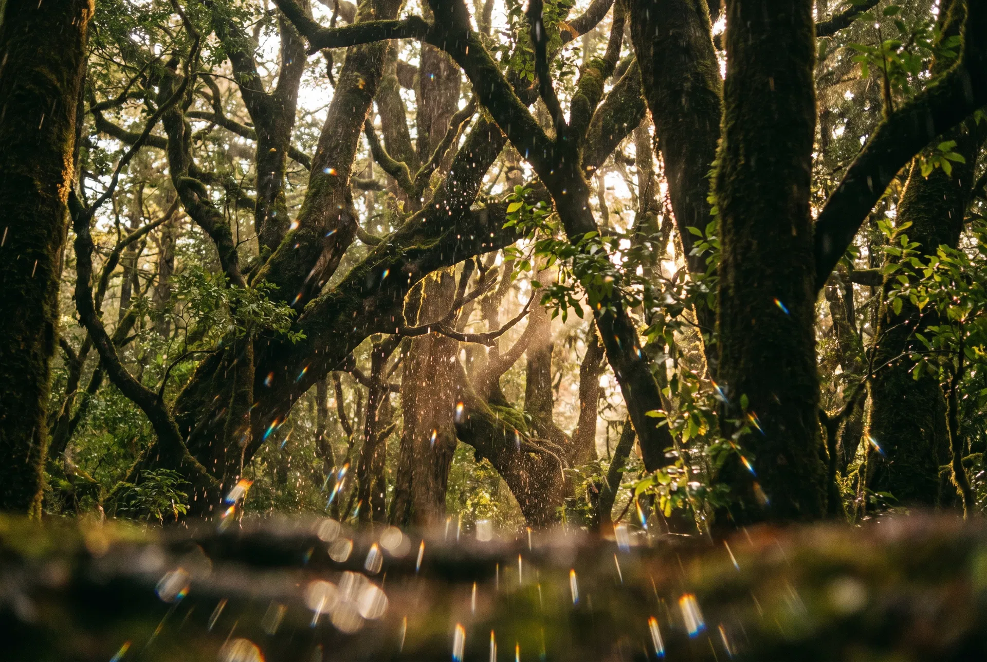 Looking up through the forest canopy