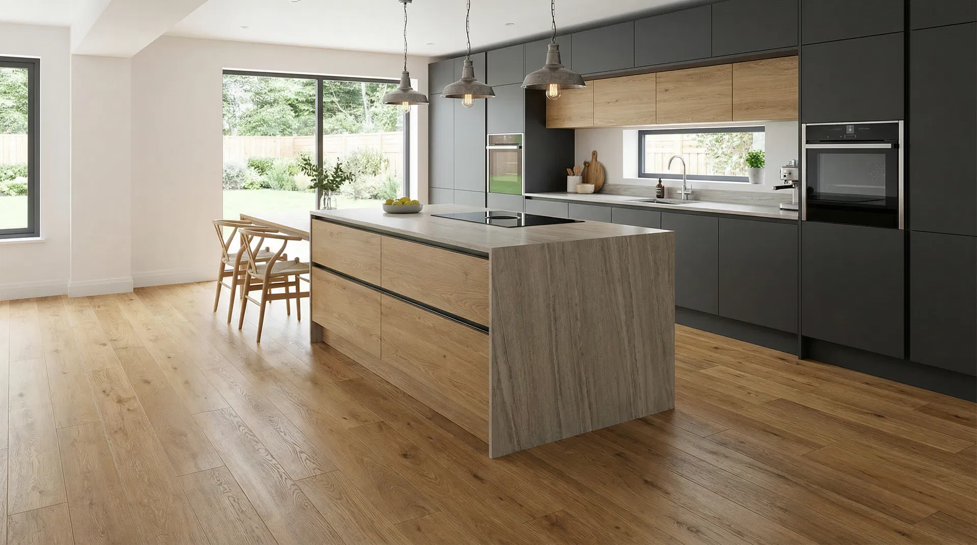 Luxury vinyl tile flooring in modern kitchen