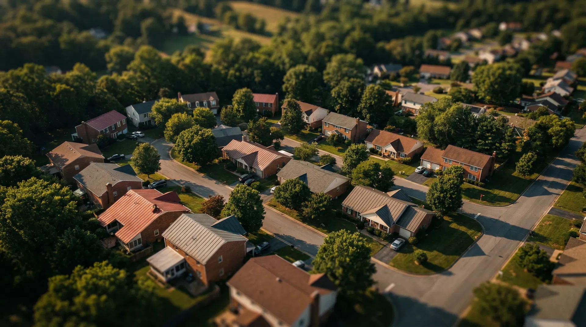 Aerial view of neighborhood rooftops