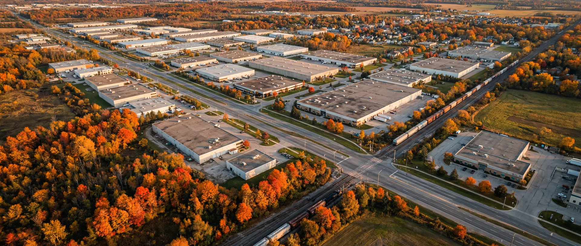 Aerial view of industrial properties