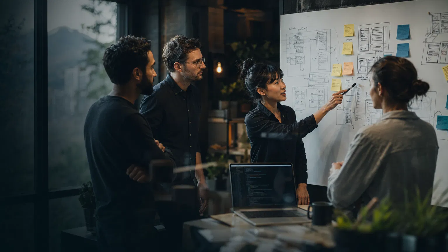 Createworks strategy team planning custom software around a whiteboard