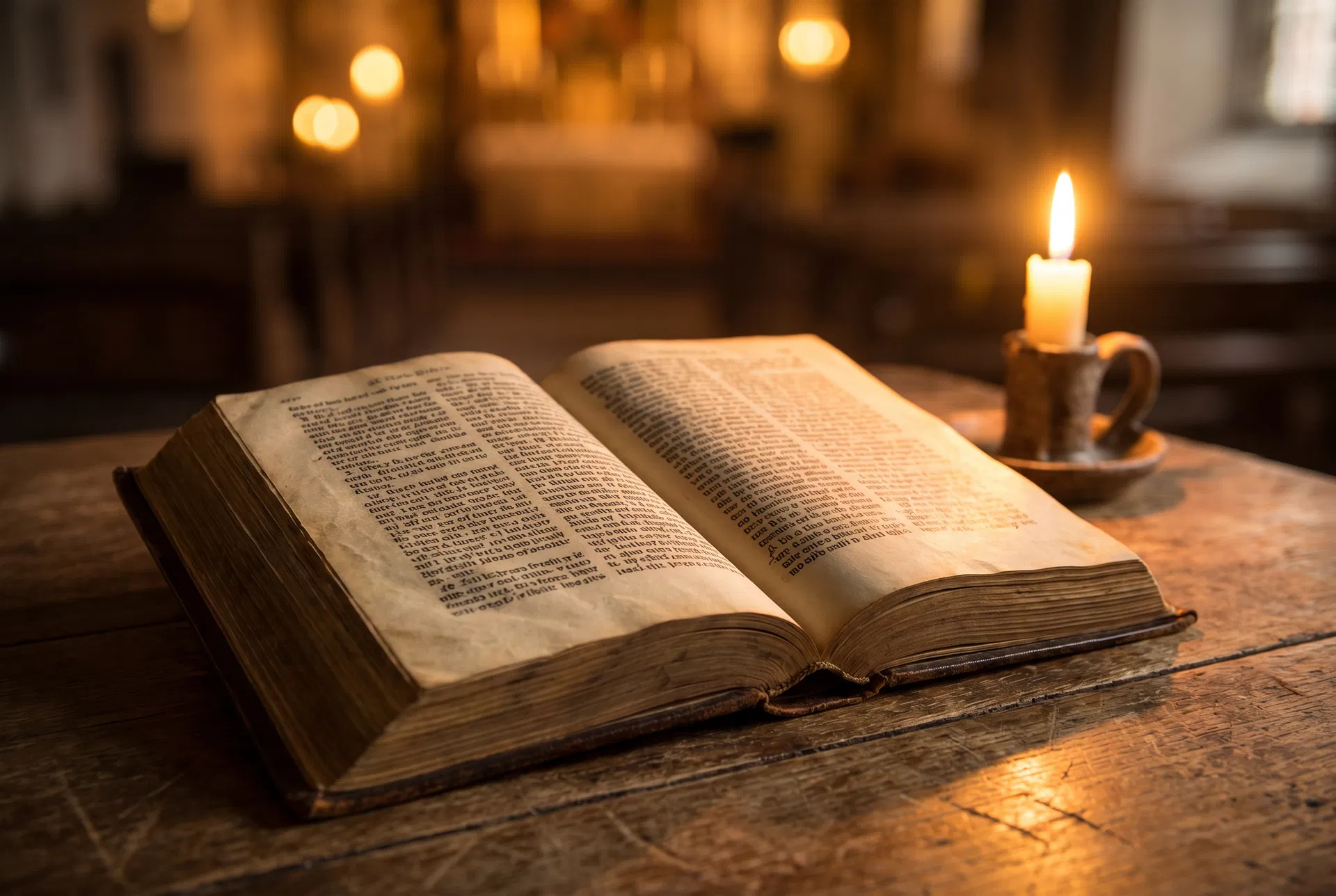An ancient Bible by candlelight