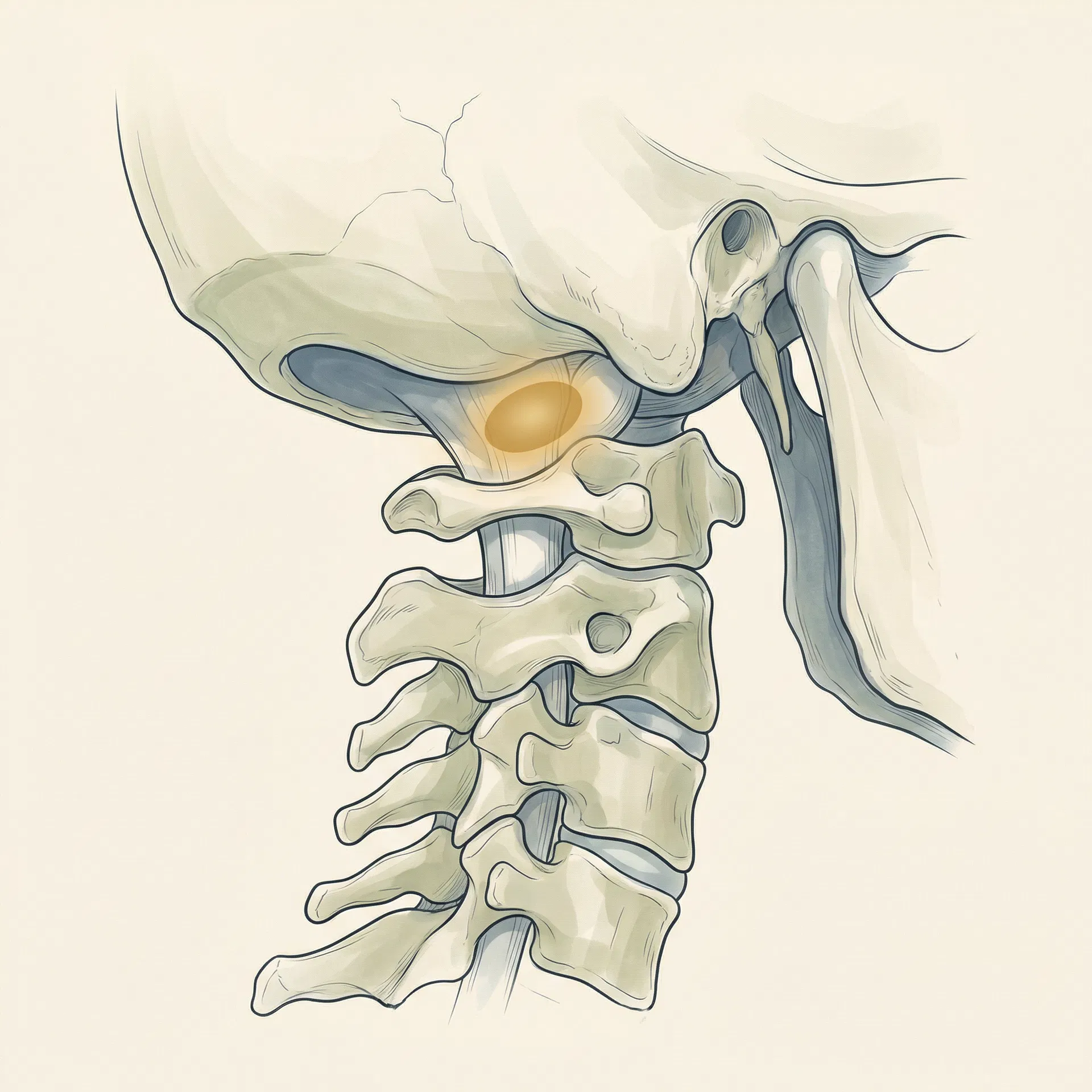 Upper cervical spine anatomy showing the trigeminocervical nucleus connection