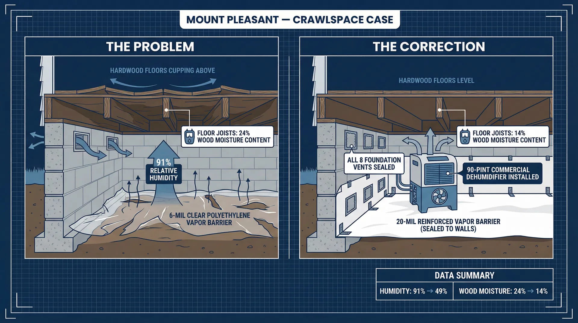 Cupping Hardwood Floors in Mount Pleasant: Tracing the Damage Back to the Crawlspace
