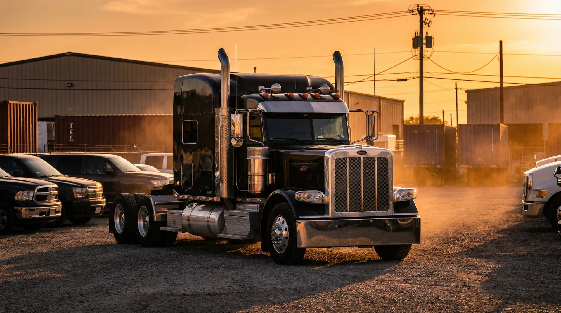 Class 8 truck at sunset