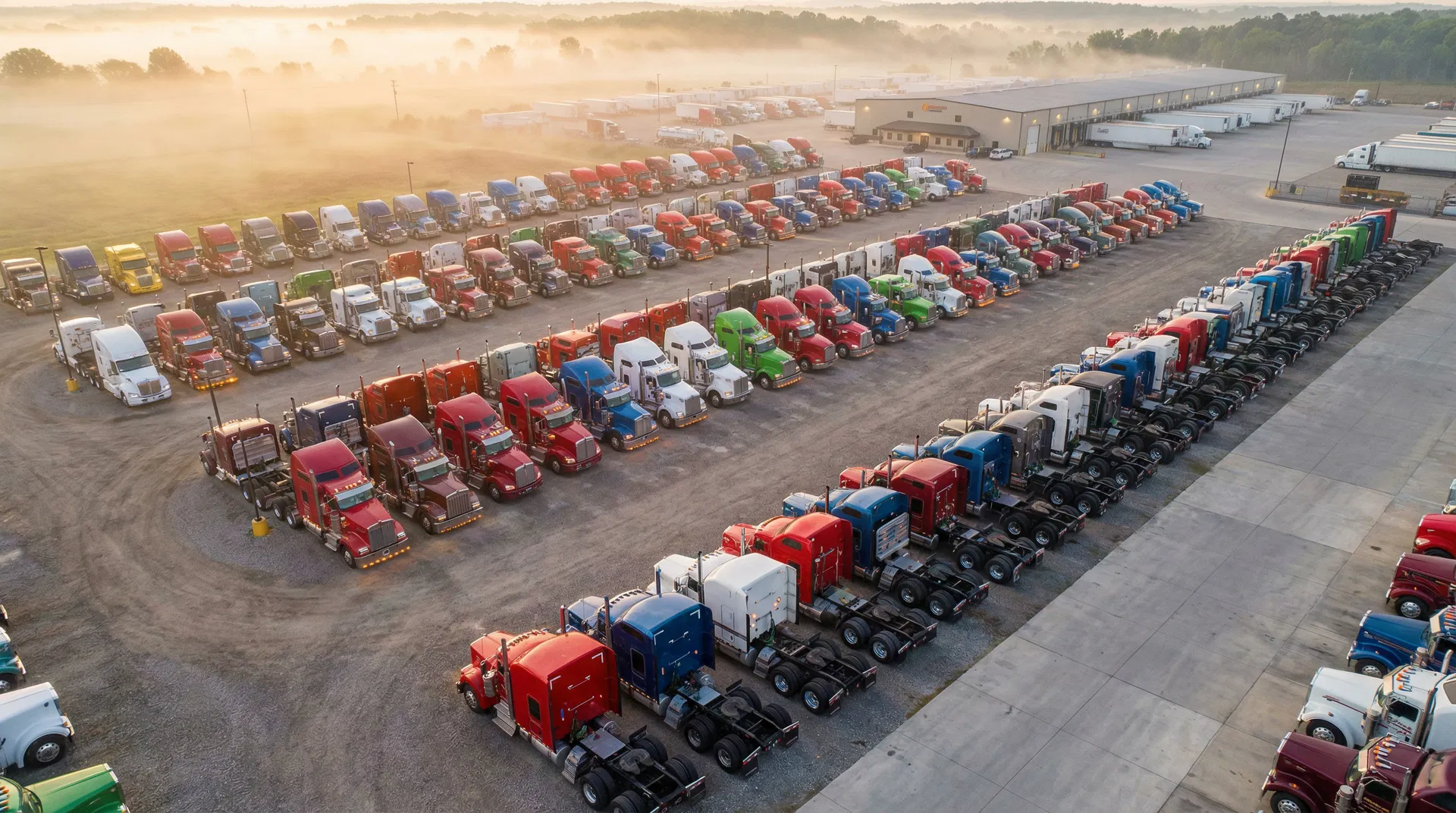 Truck fleet at dawn