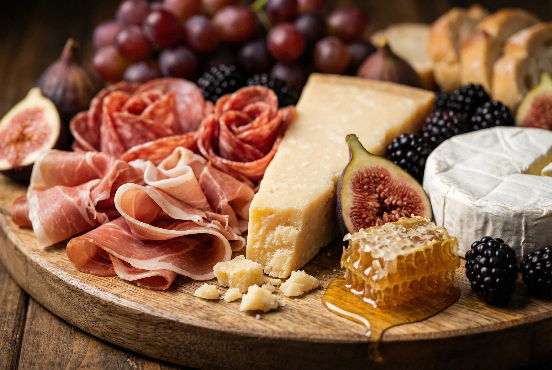 Artisan charcuterie board with premium meats, cheeses, and accompaniments