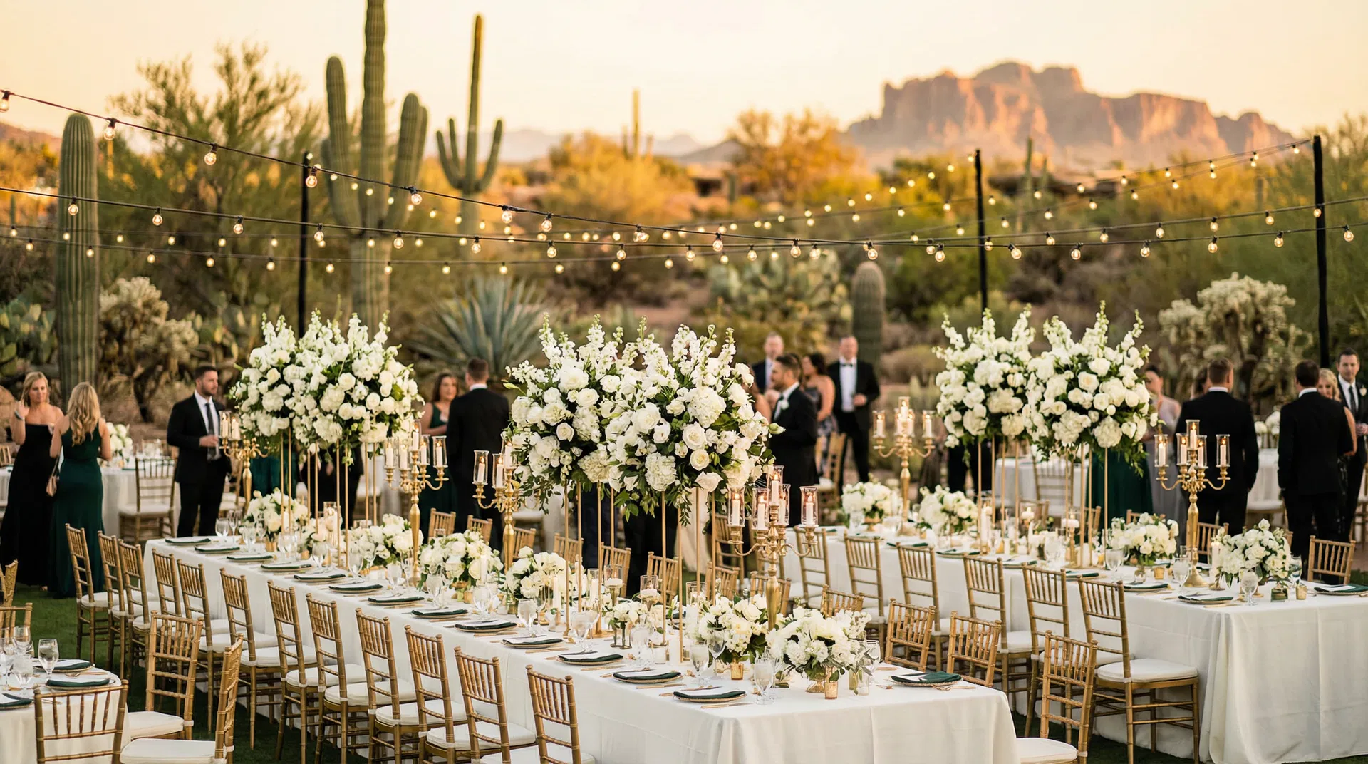 Elegant full-service wedding reception catering setup at an Arizona desert venue — The Local Wedding Mesa AZ