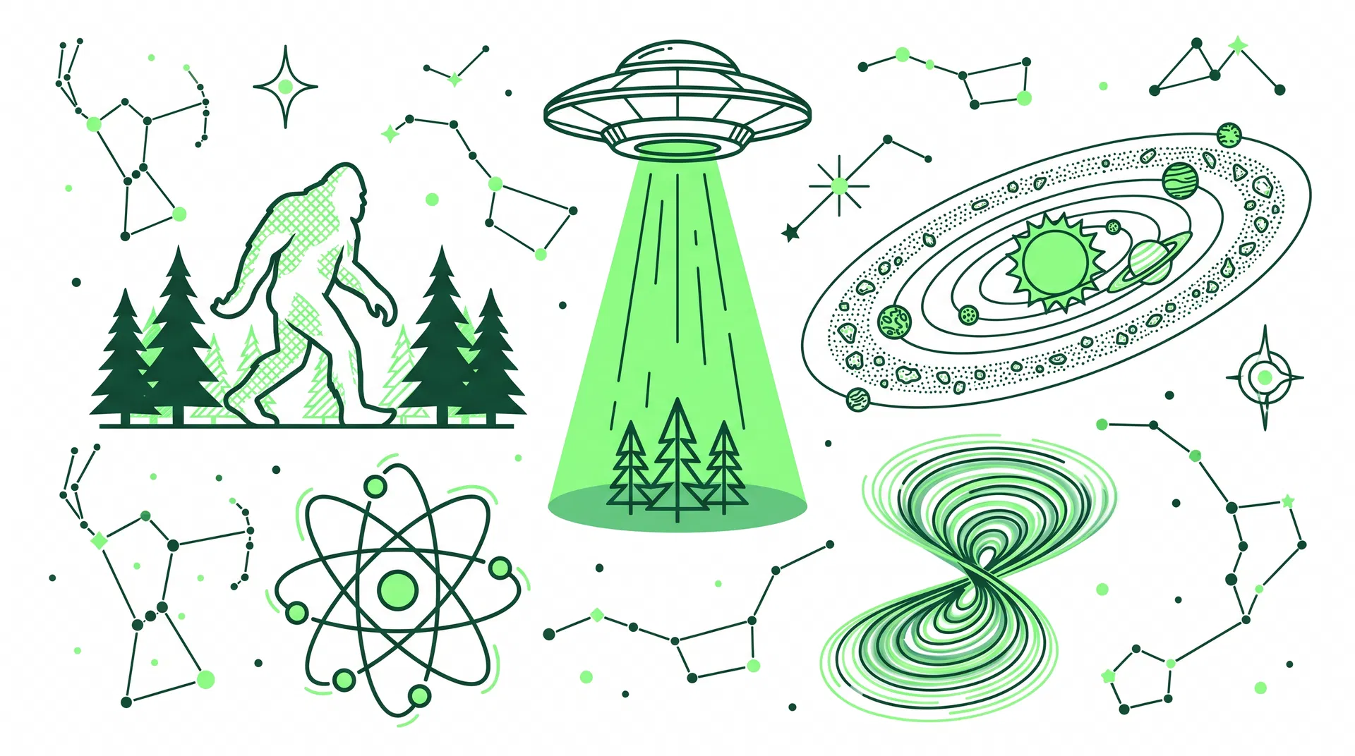 CAPRI Labs research illustration — UFO, Bigfoot, atoms, solar system