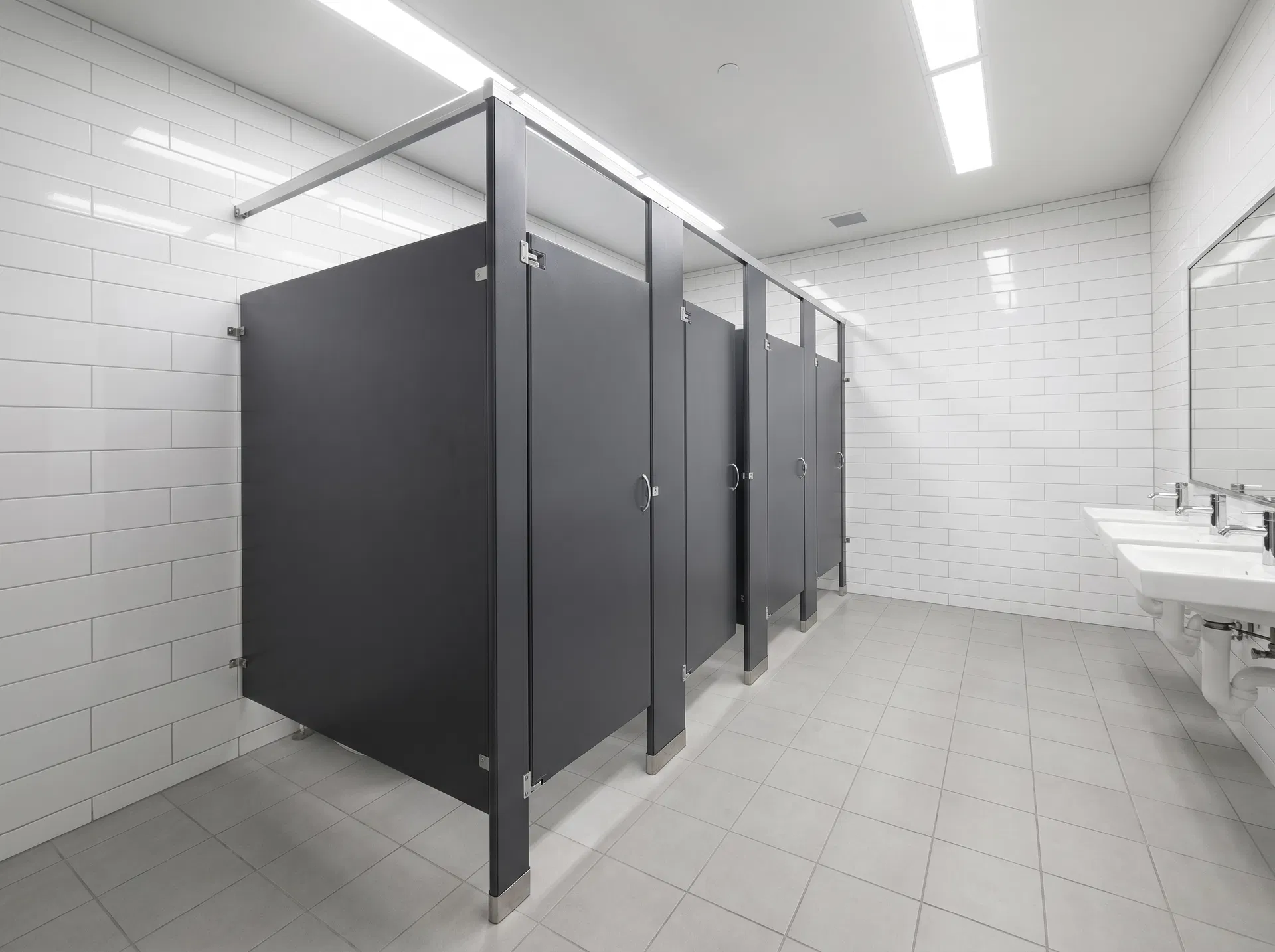 Powder Coated Steel bathroom partition installation — Office Complex — New Haven, CT