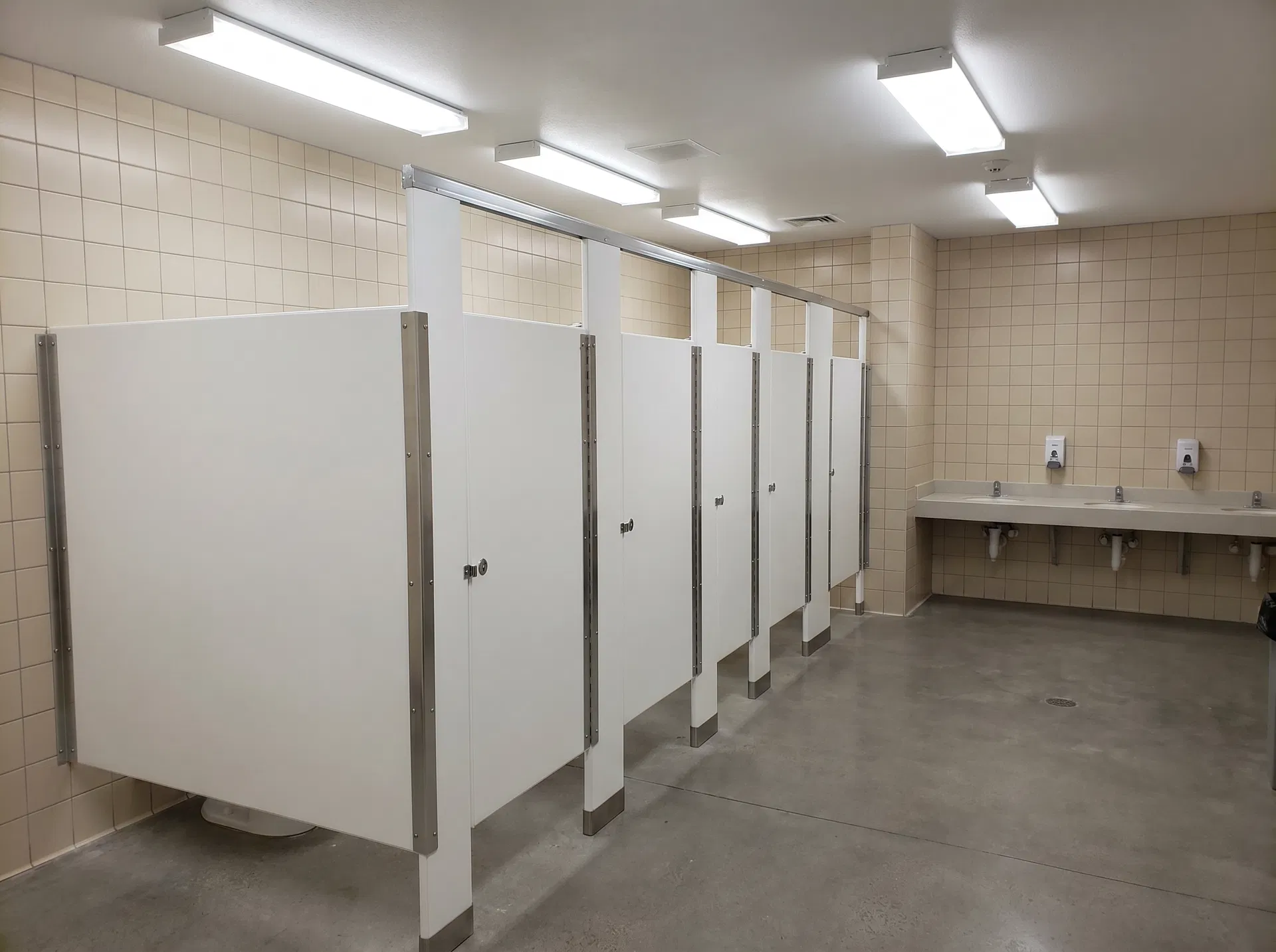 Solid Plastic (HDPE) bathroom partition installation — Public School — Bridgeport, CT
