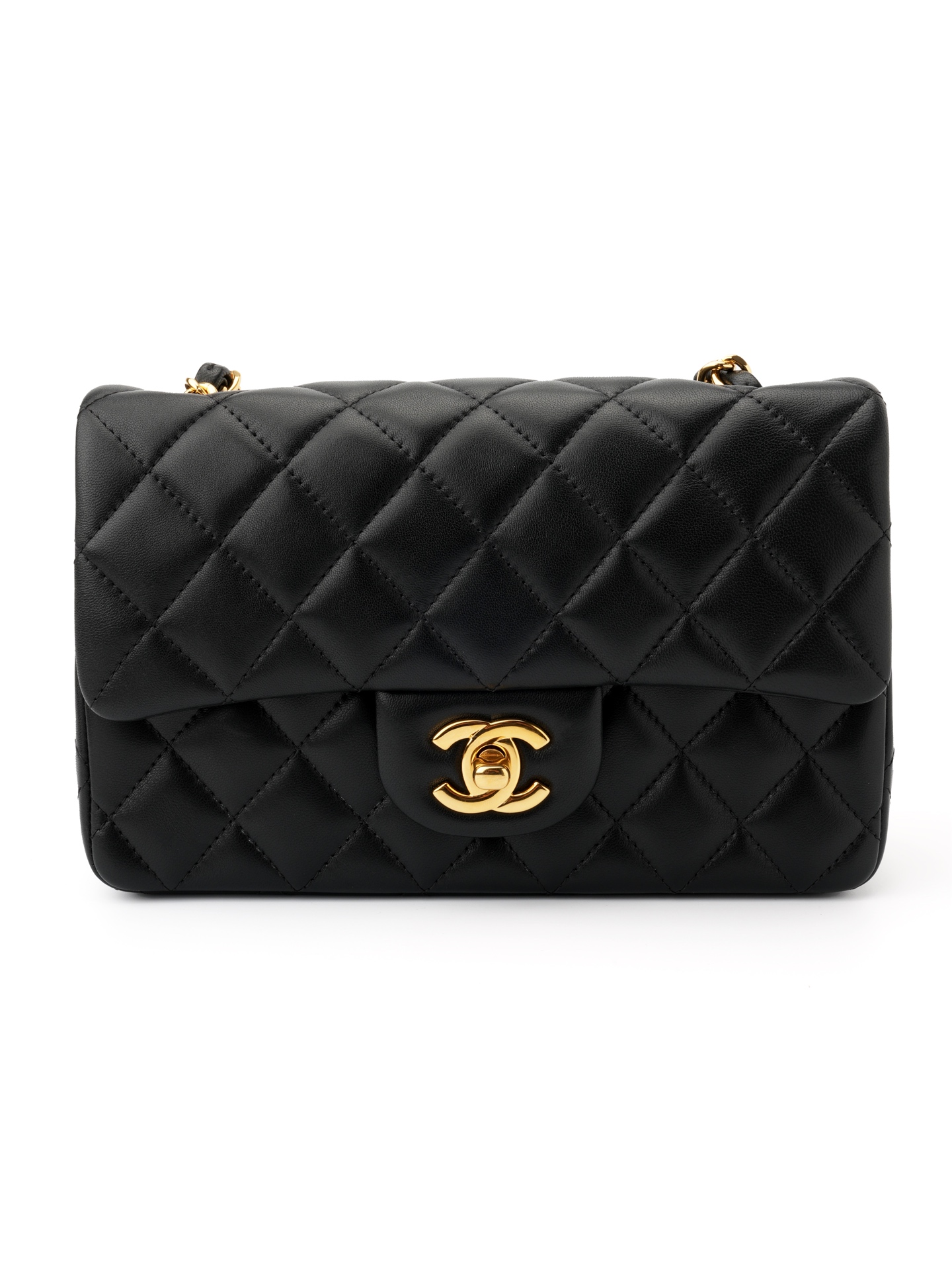 CF large mini quilted chain bag & black gold