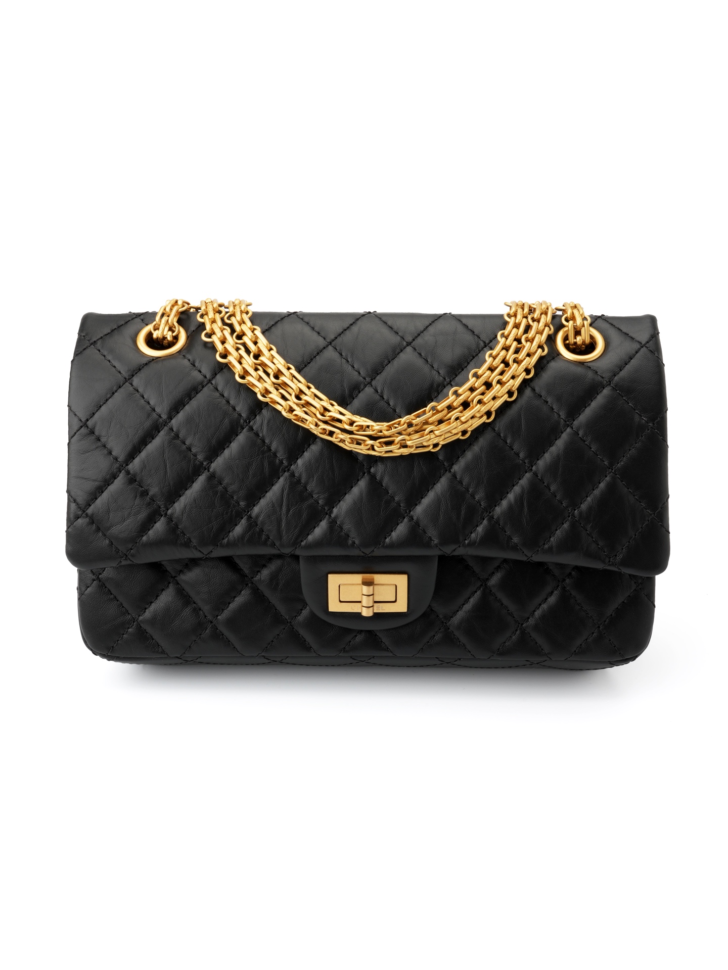 2.55 Small Flap & Black Calfskin Vintage Gold