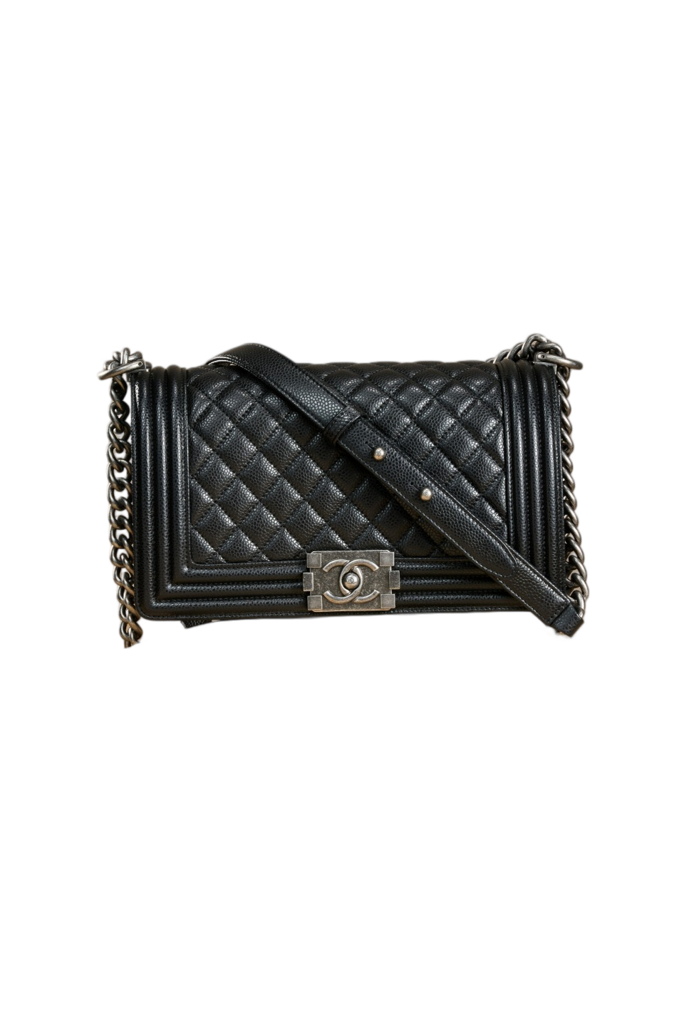 Chanel Leboy Black Caviar Classic Silver Buckle & Medium