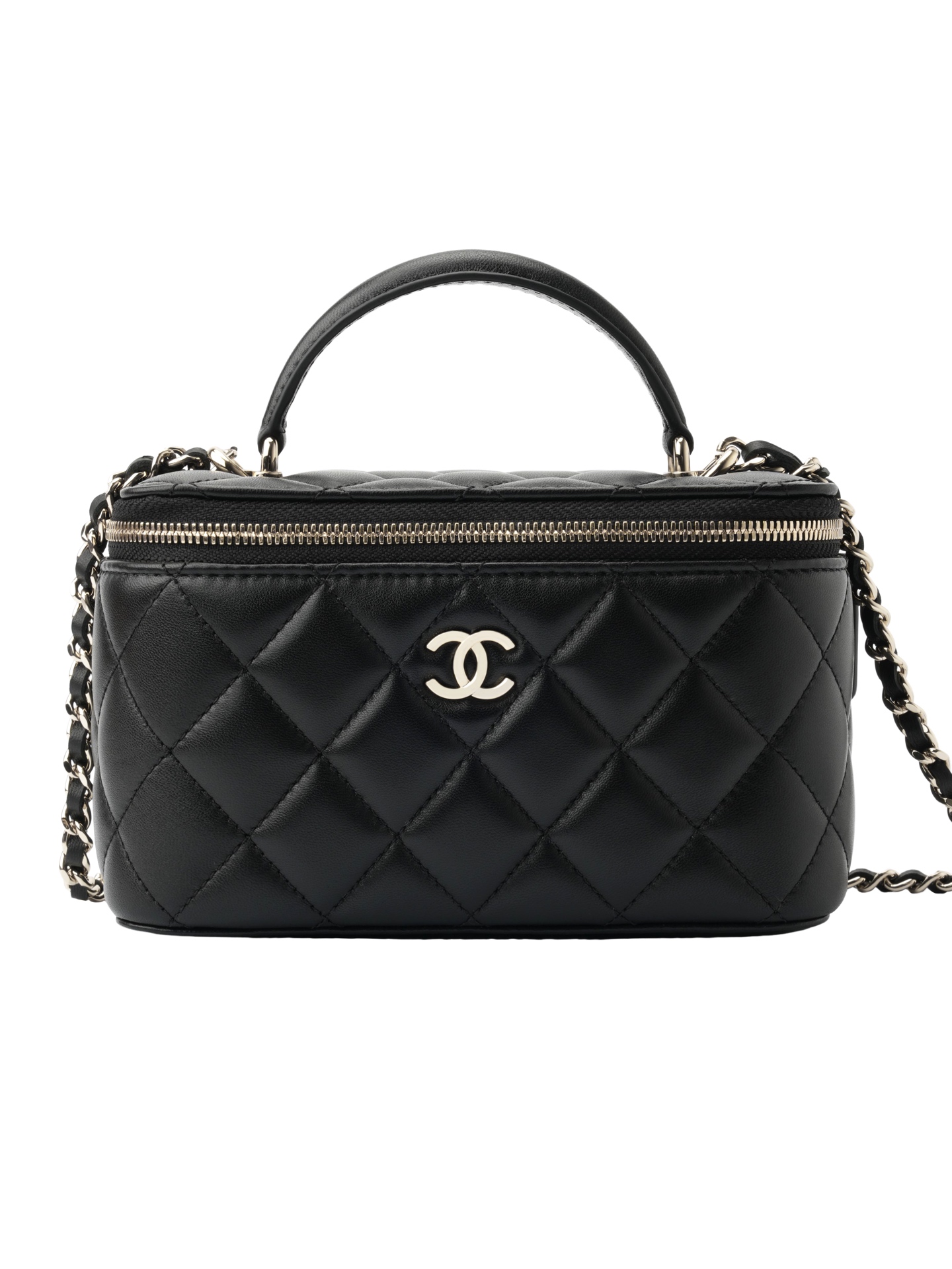 Sheepskin Long Handheld Box Bag & Black Gold