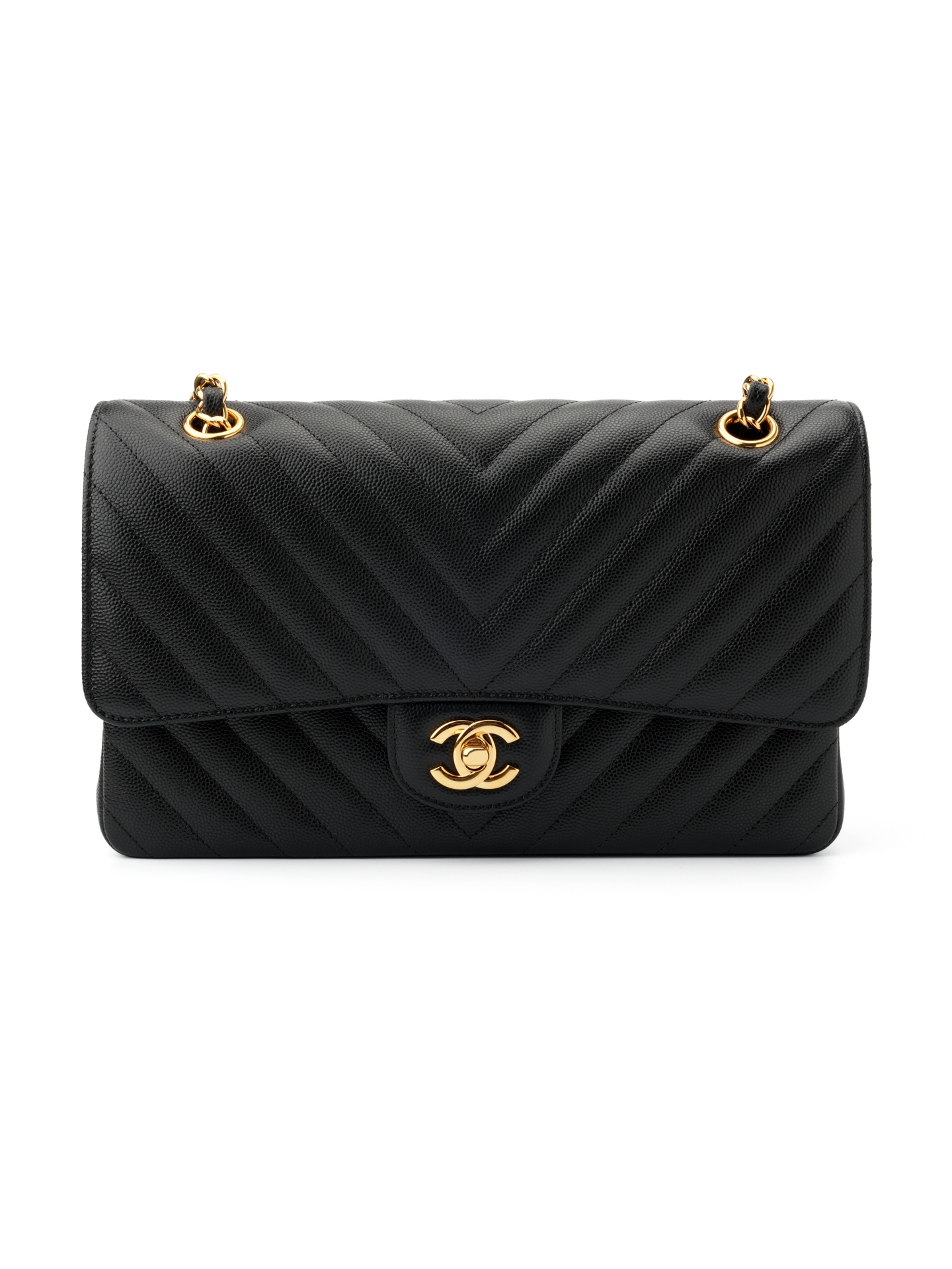 CF Black Gold V-pattern Chain Bag & Medium Size