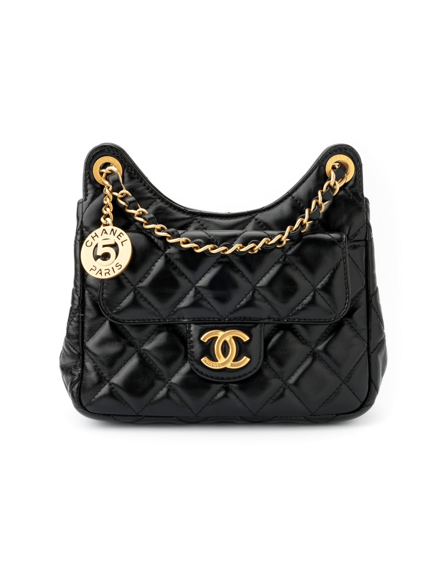 Black leather Wavy CCHobo shoulder bag& Small