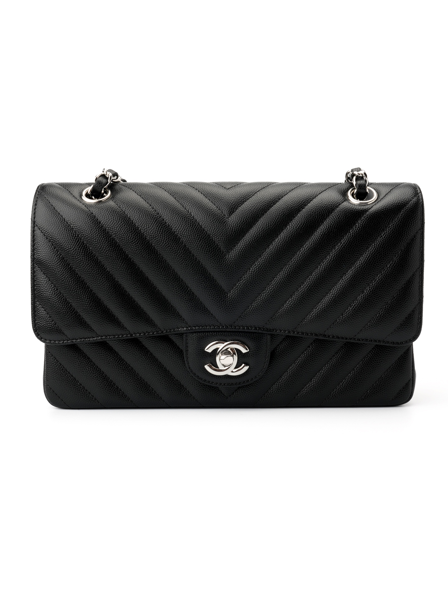 CF Black Silver V-pattern Chain Bag & Medium Size