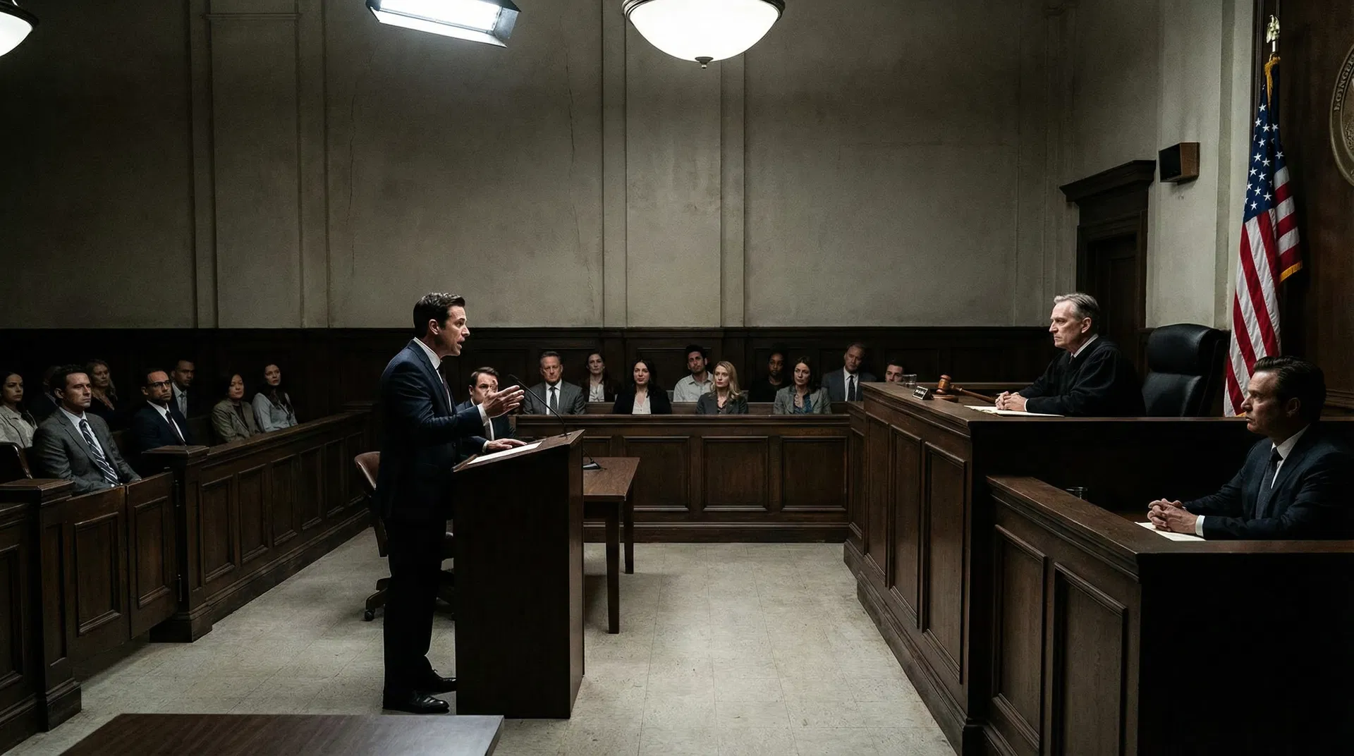 Criminal defense attorney arguing in Los Angeles courtroom
