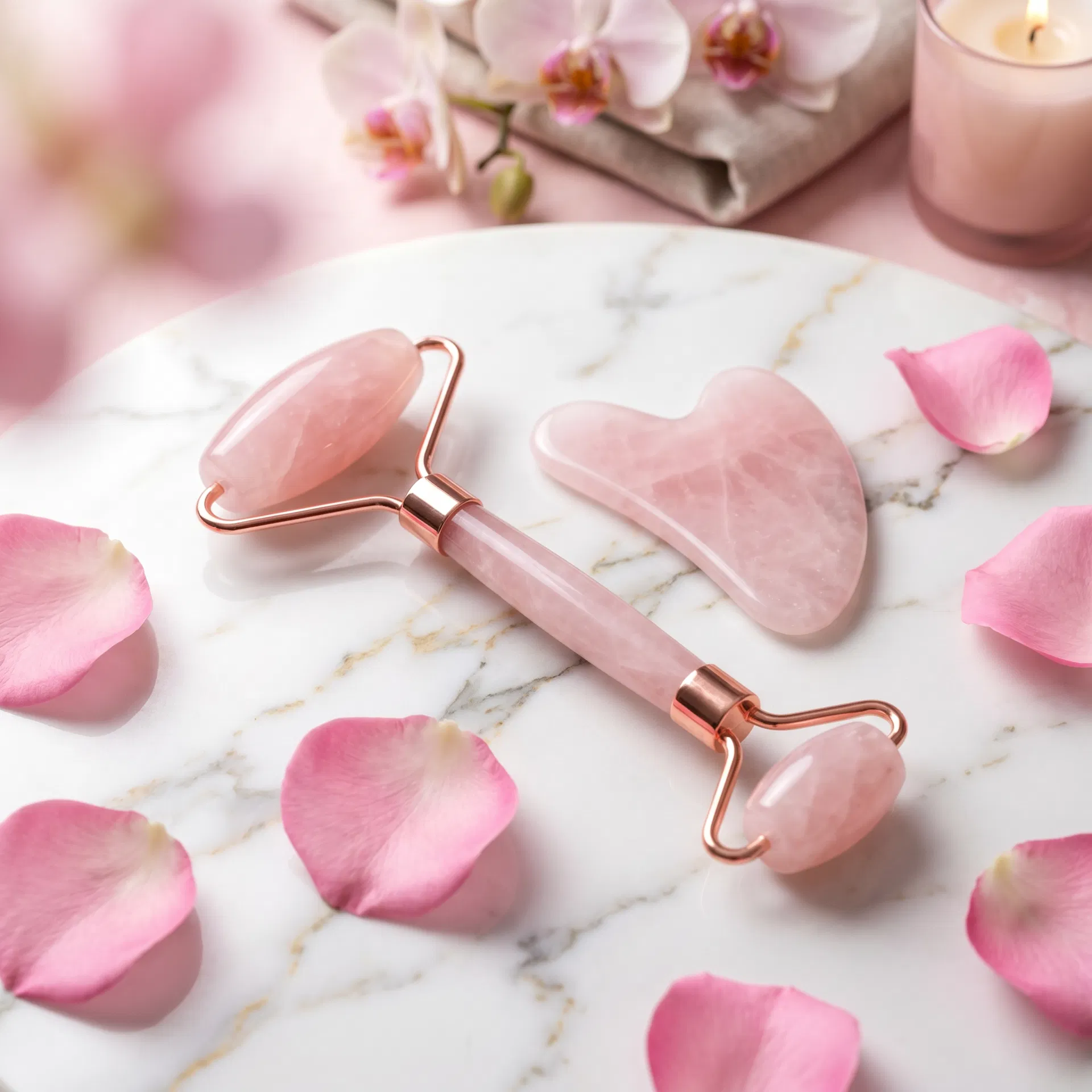 Rolo Facial de Quartzo Rosa