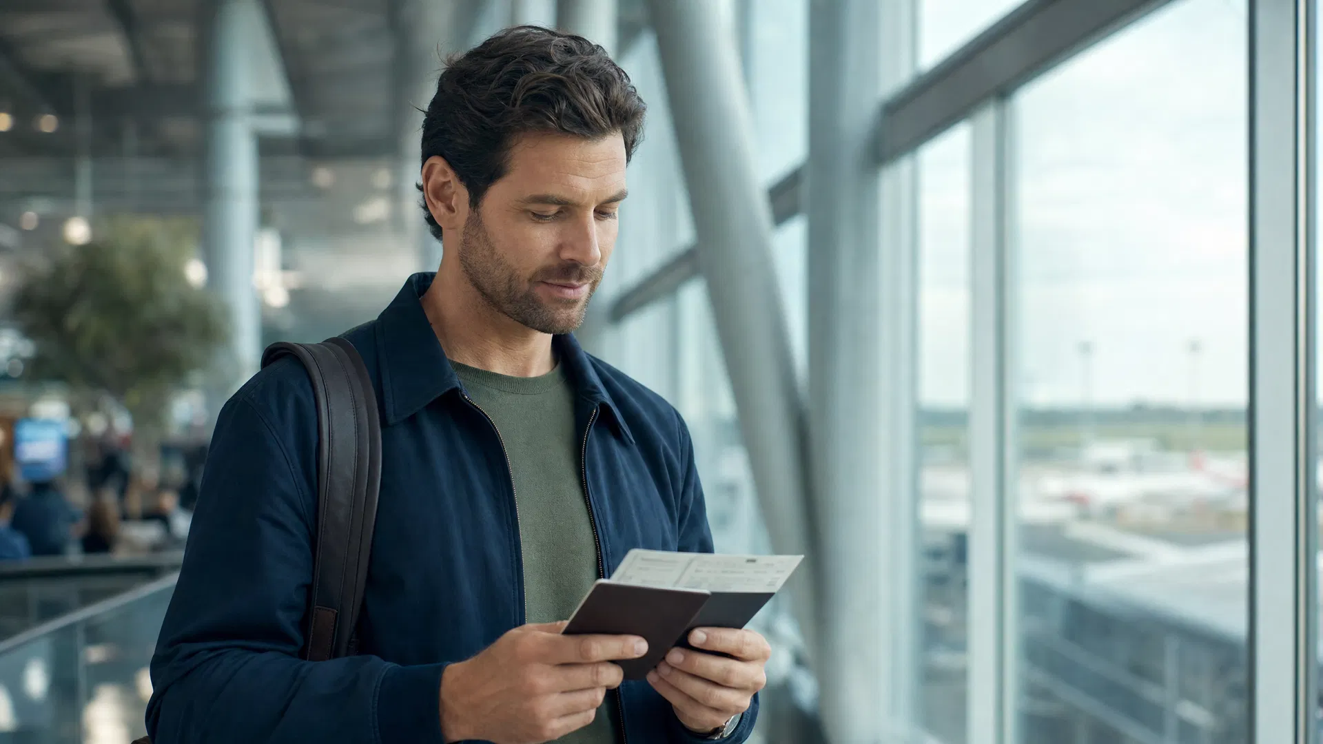 Expat at airport with passport — Lonemi visa insurance