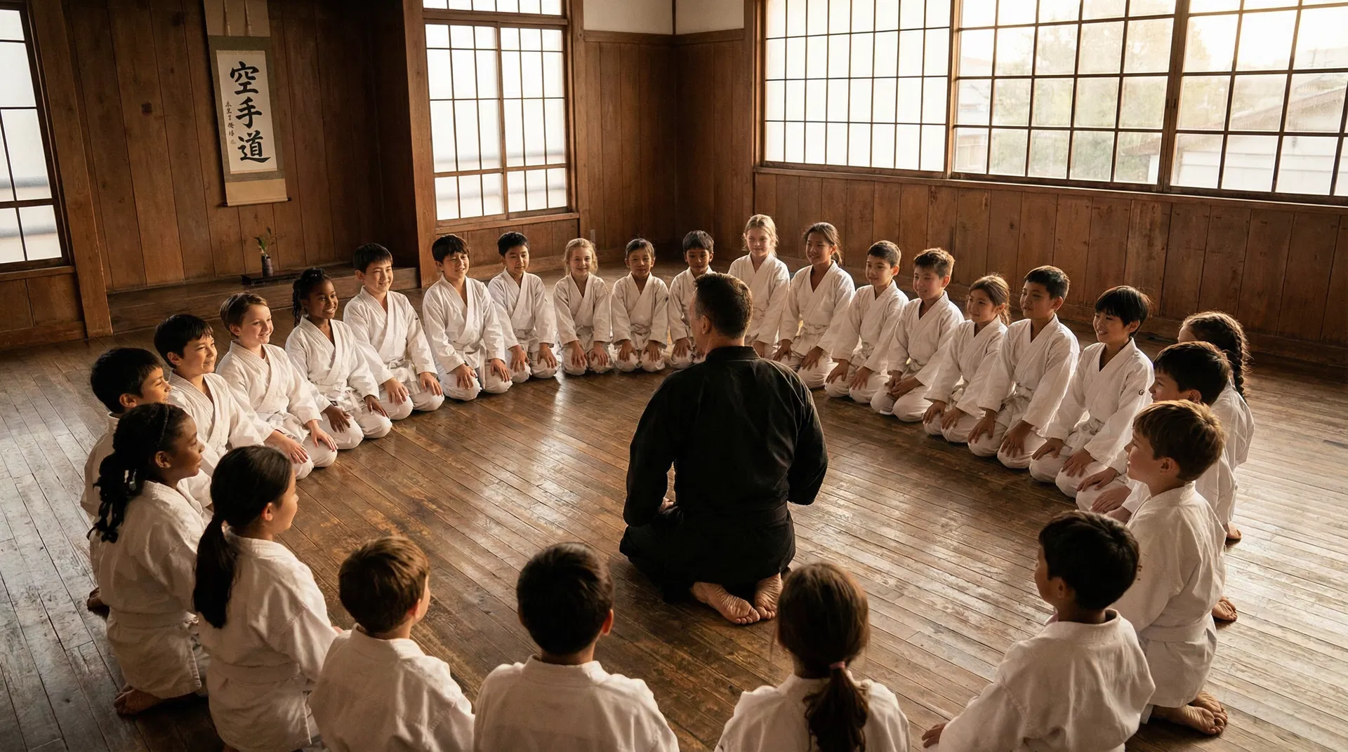 Kinder und Sensei im Dojo – Gemeinschaft und Vertrauen