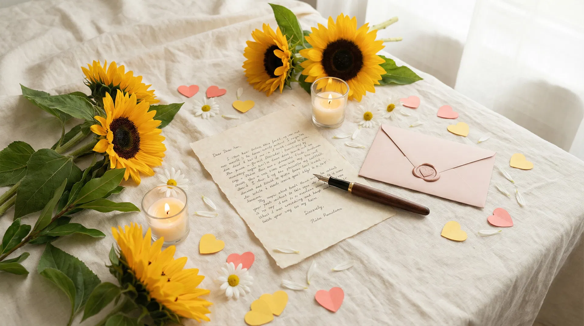 Writing desk with sunflowers