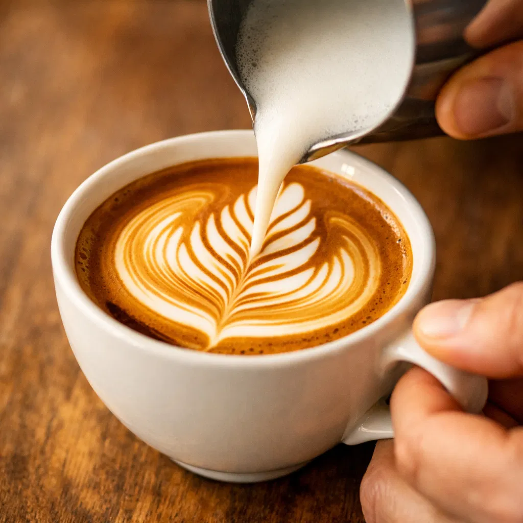 Barista crafting latte art