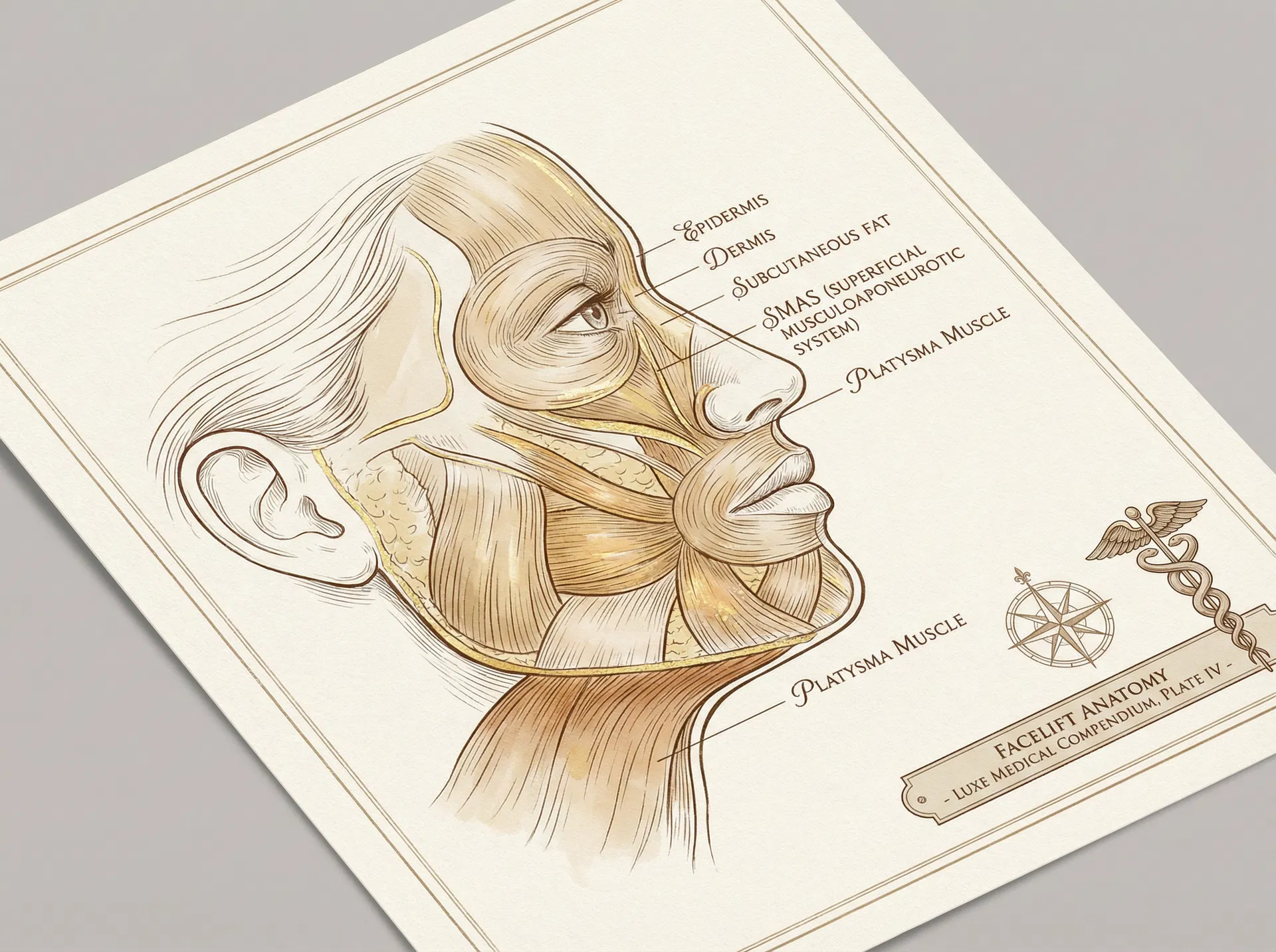 Anatomisk illustrasjon av SMAS-ansiktsløft teknikk