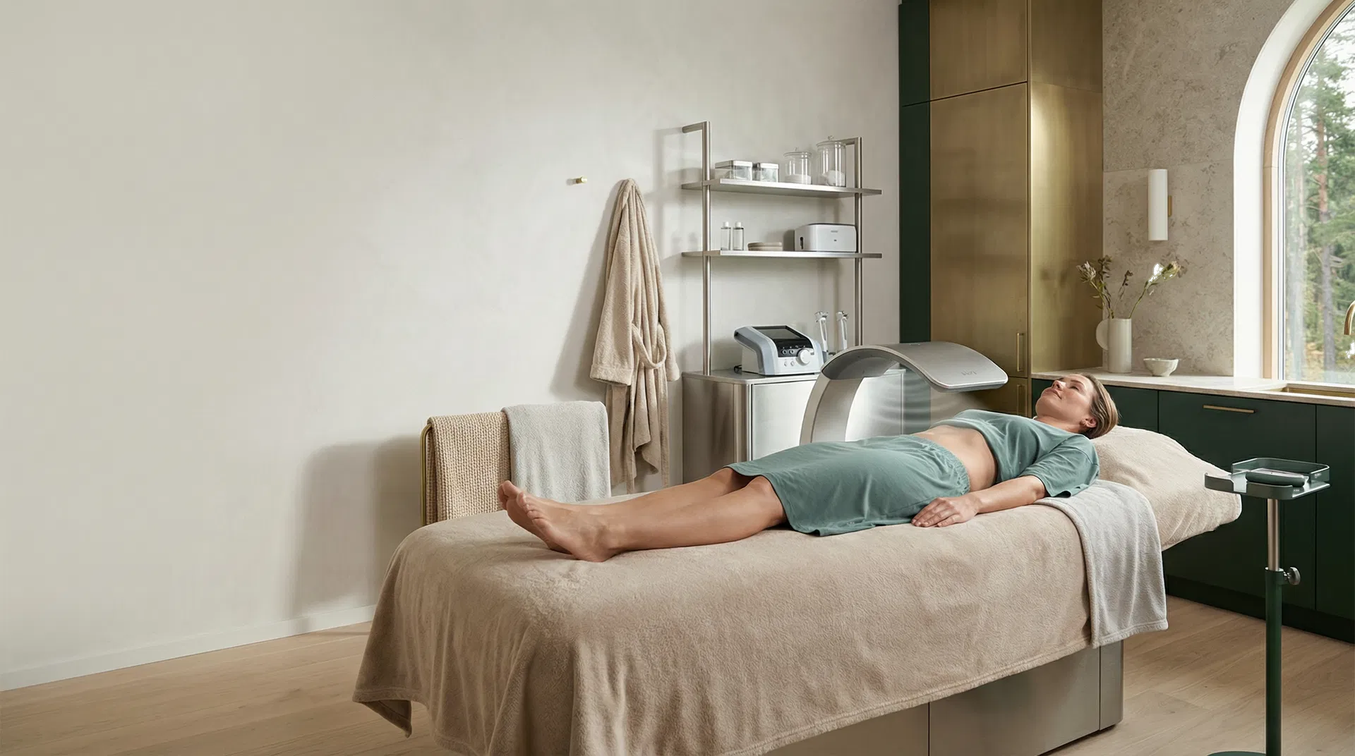 Lyst og eksklusivt behandlingsrom med kontaktløs kroppsskulpturering