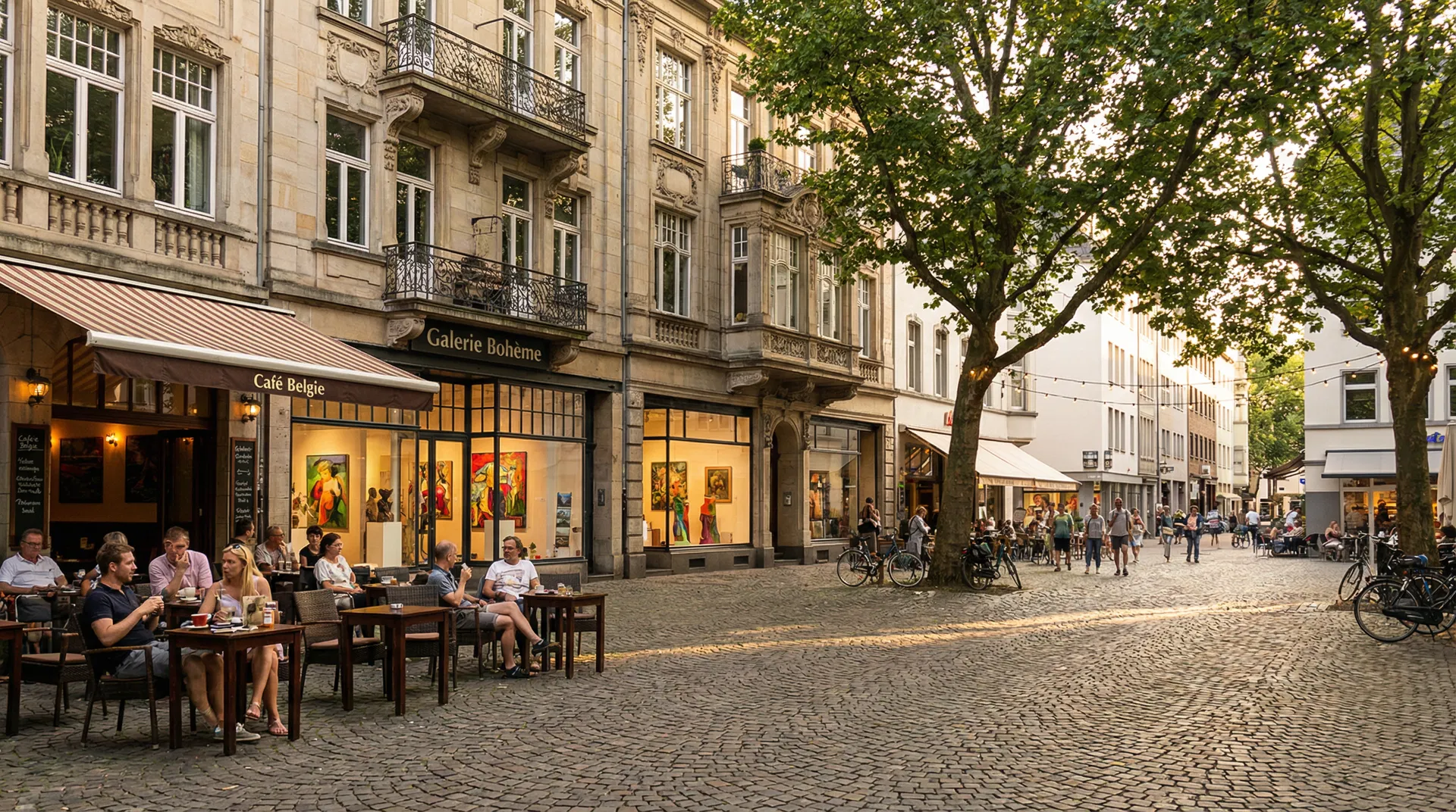 Brüsseler Platz im Belgischen Viertel mit Galerien und Cafés