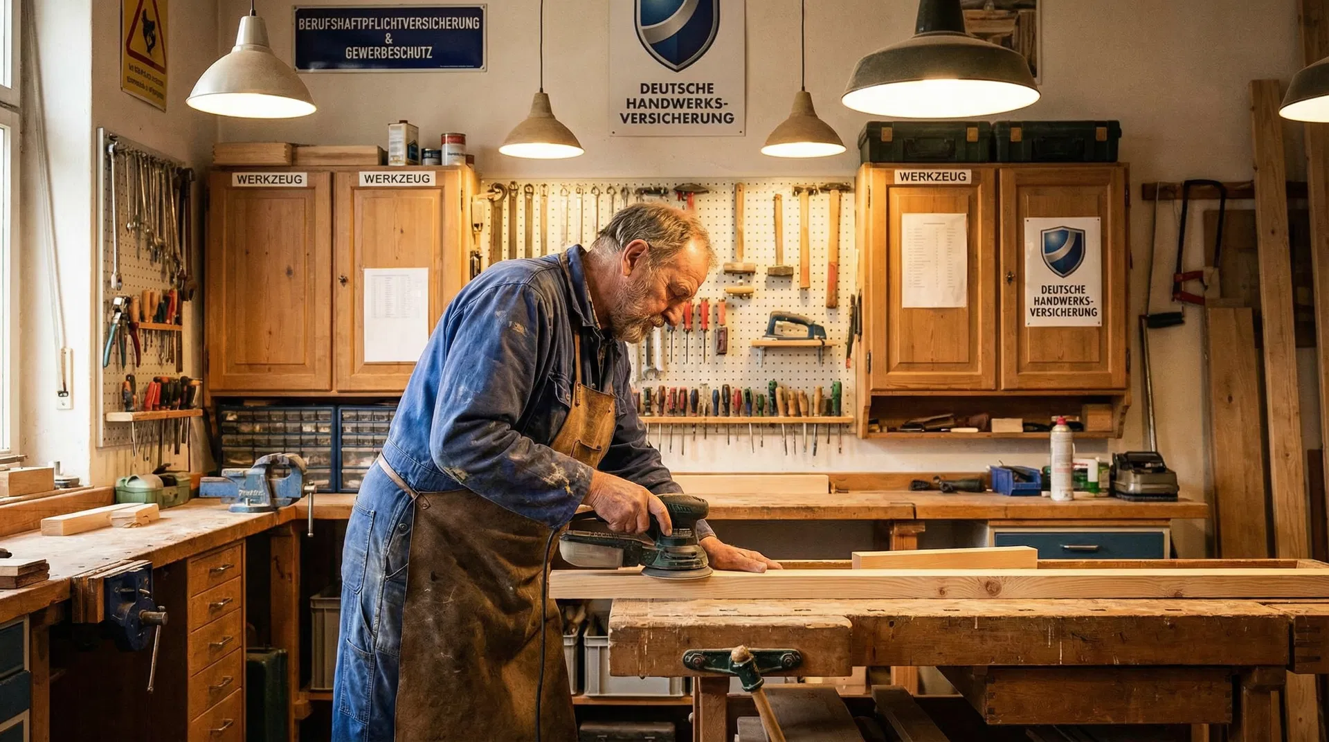 Handwerker in Werkstatt – Betriebshaftpflichtversicherung schützt
