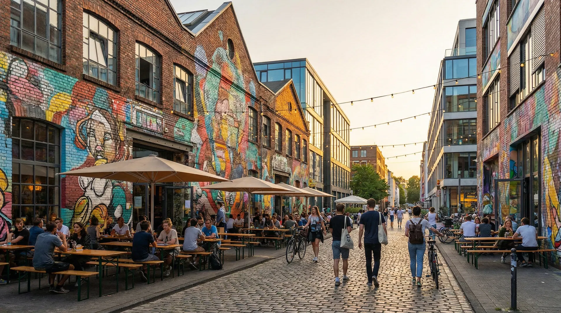 Kreatives Viertel in Köln-Ehrenfeld mit Street Art und Cafés