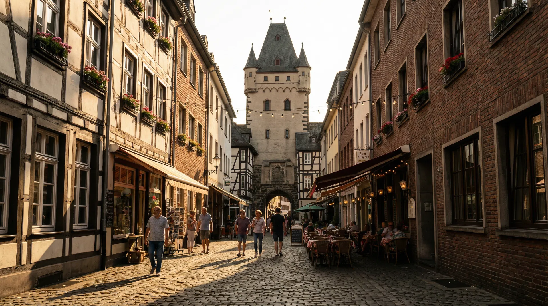 Historisches Severinsviertel mit Severinstorburg in Köln