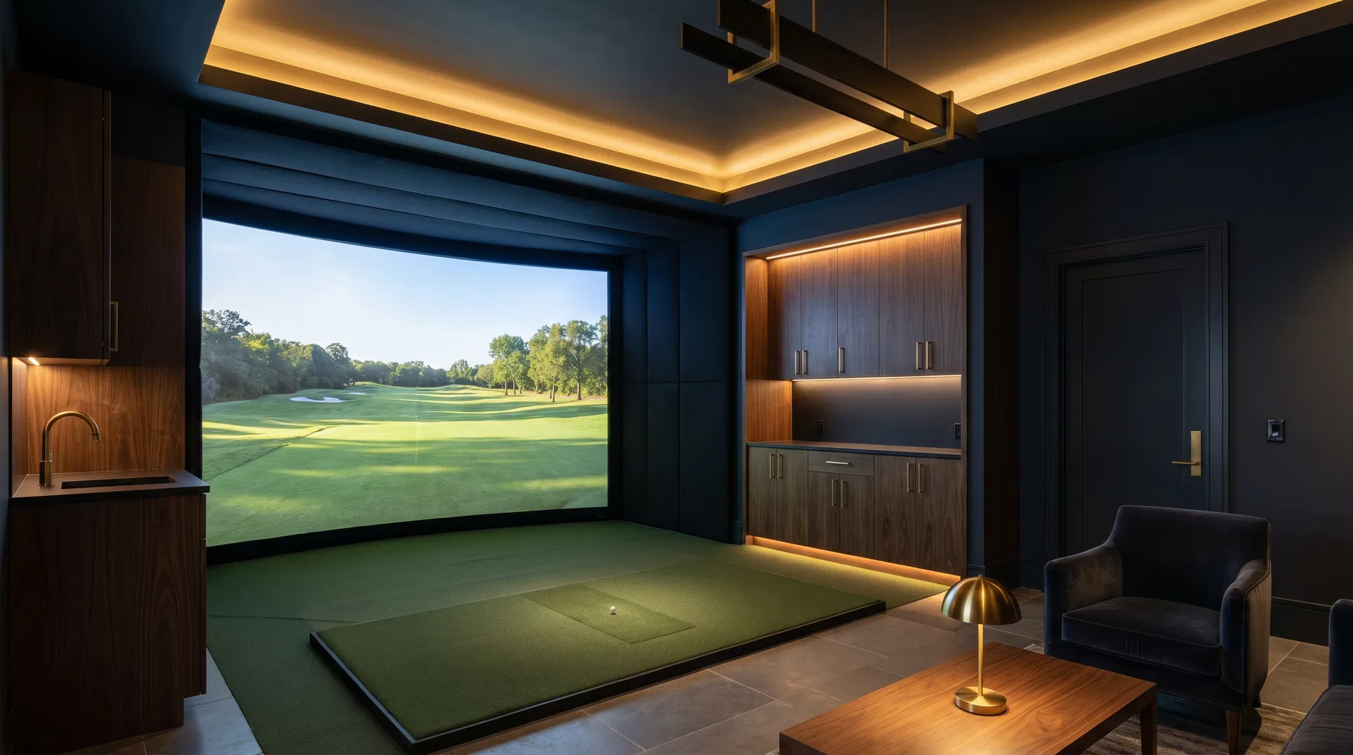 Luxury residential golf simulator interior