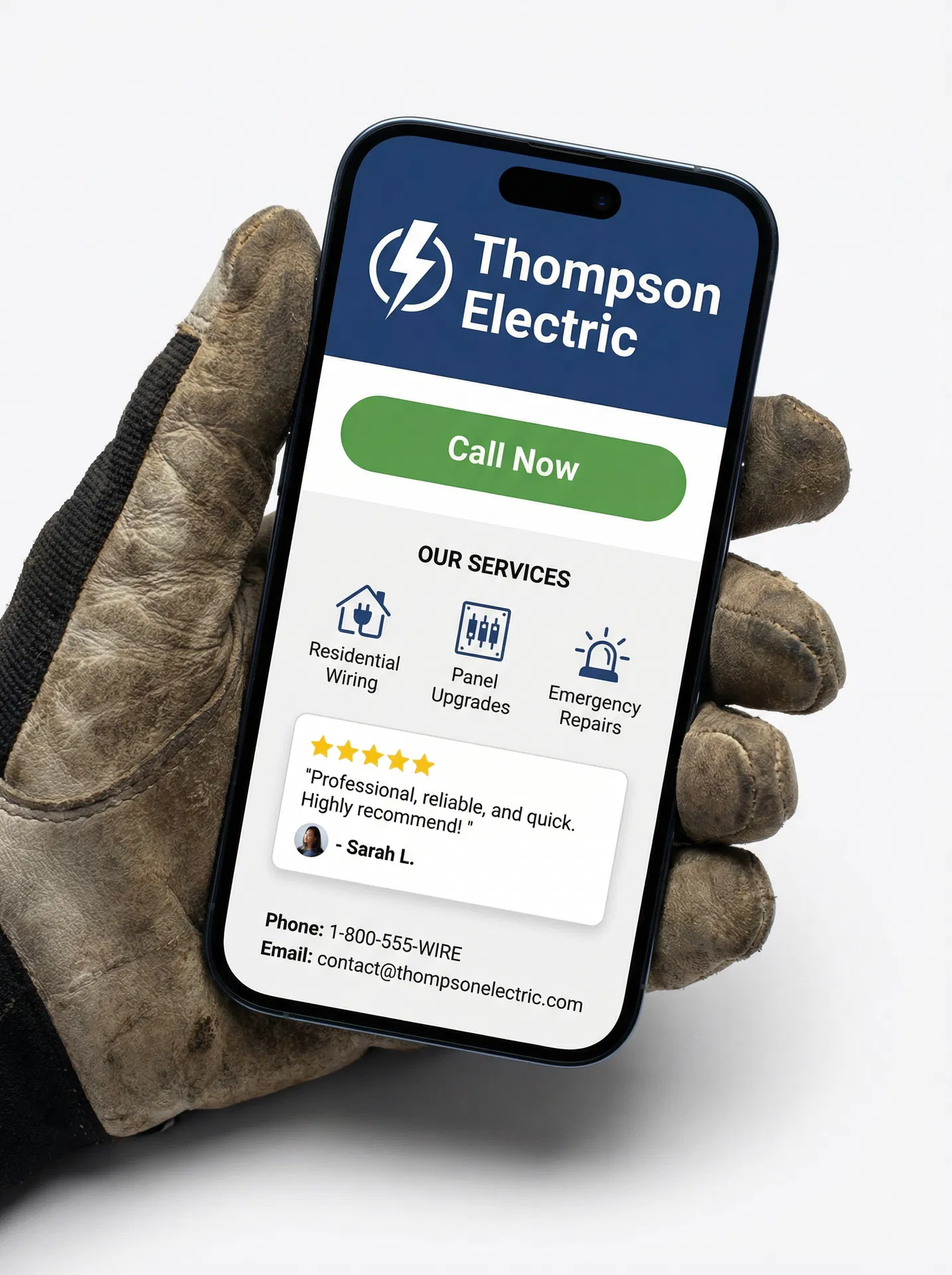 Example contractor website on a phone