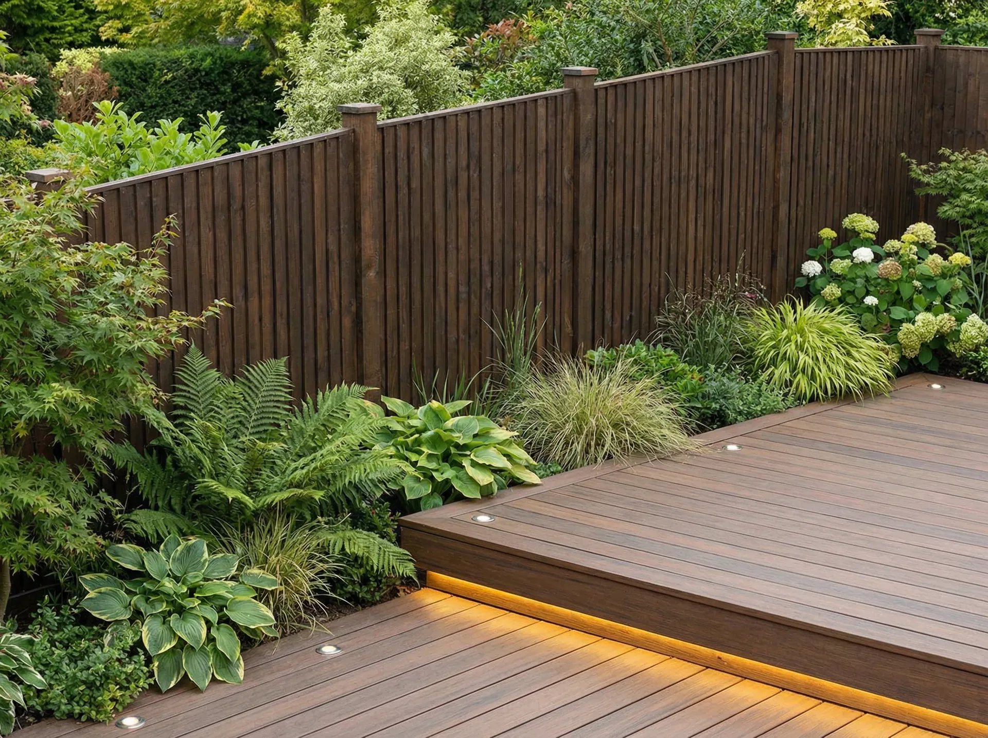 Premium garden fencing and decking with lighting
