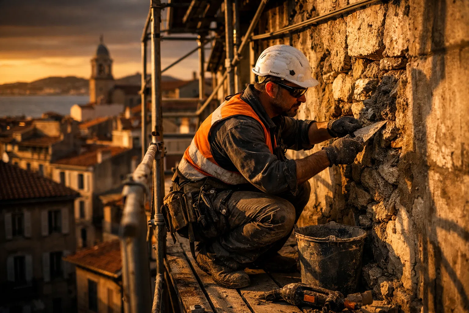 Artisan Renov'Futur en train de rénover une façade à Marseille