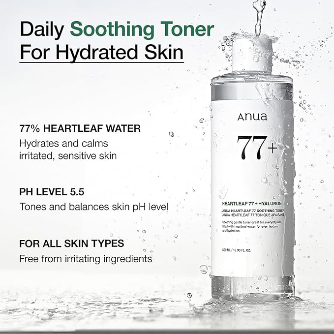 Anua Heartleaf 77 Soothing Toner, Moisturizing & Calming Facial Toner for Glass Skin, Hyaluronic Acid, Lightweight Hydration for Sensitive Skin, Redness Relief, Korean Skincare, 8.45 fl.oz 3