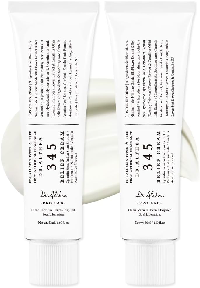 Dr.Althea 345 Relief Cream | Daily Face Moisturizer | Blemish Relief Care | Soothing Recovery & Moisture with Niacinamide, Panthenol | Korean Vegan Skin Care for All Skin Types | 1.7 Fl Oz (Pack of 2)