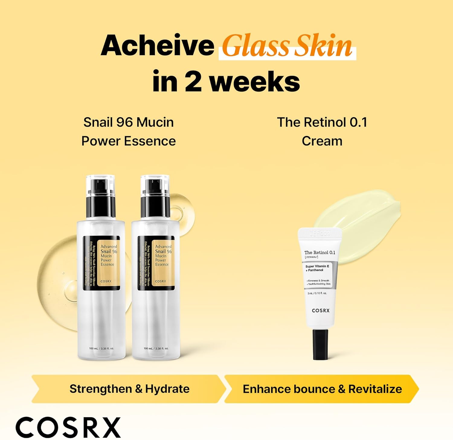 COSRX Glass Skin Starter Set, Amazon Exclusive, Advanced Snail 96% Mucin Power Essence & Retinol 0.1% Cream Mini Sample, Daily Hydrating & Firming Korean Skin Care Kit, Gift Set 5