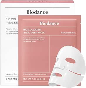  BIODANCE Bio-Collagen Real Deep Mask, Hydrating Overnight Mask, Water Locking, Pore Minimizing, Elasticity Improvement, 34g x4ea